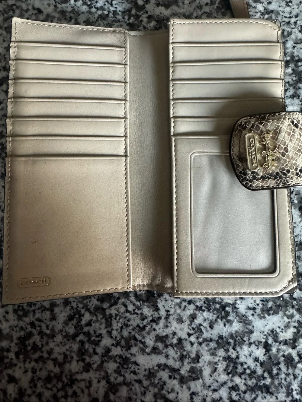 Coach Python Print Tan & Black Snakeskin-Print 7x4 Wallet